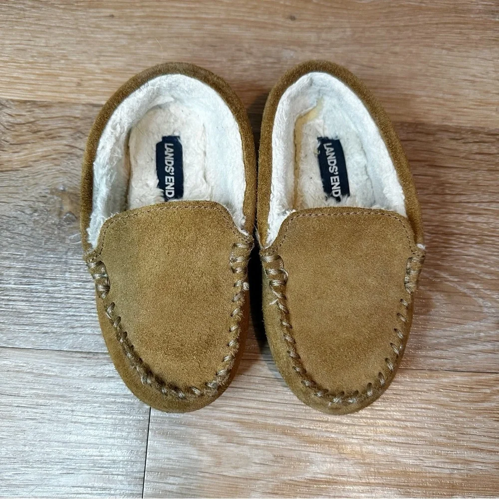 Lands' End Toddler Size 11 Tan Suede Leather Moccasin Slipper